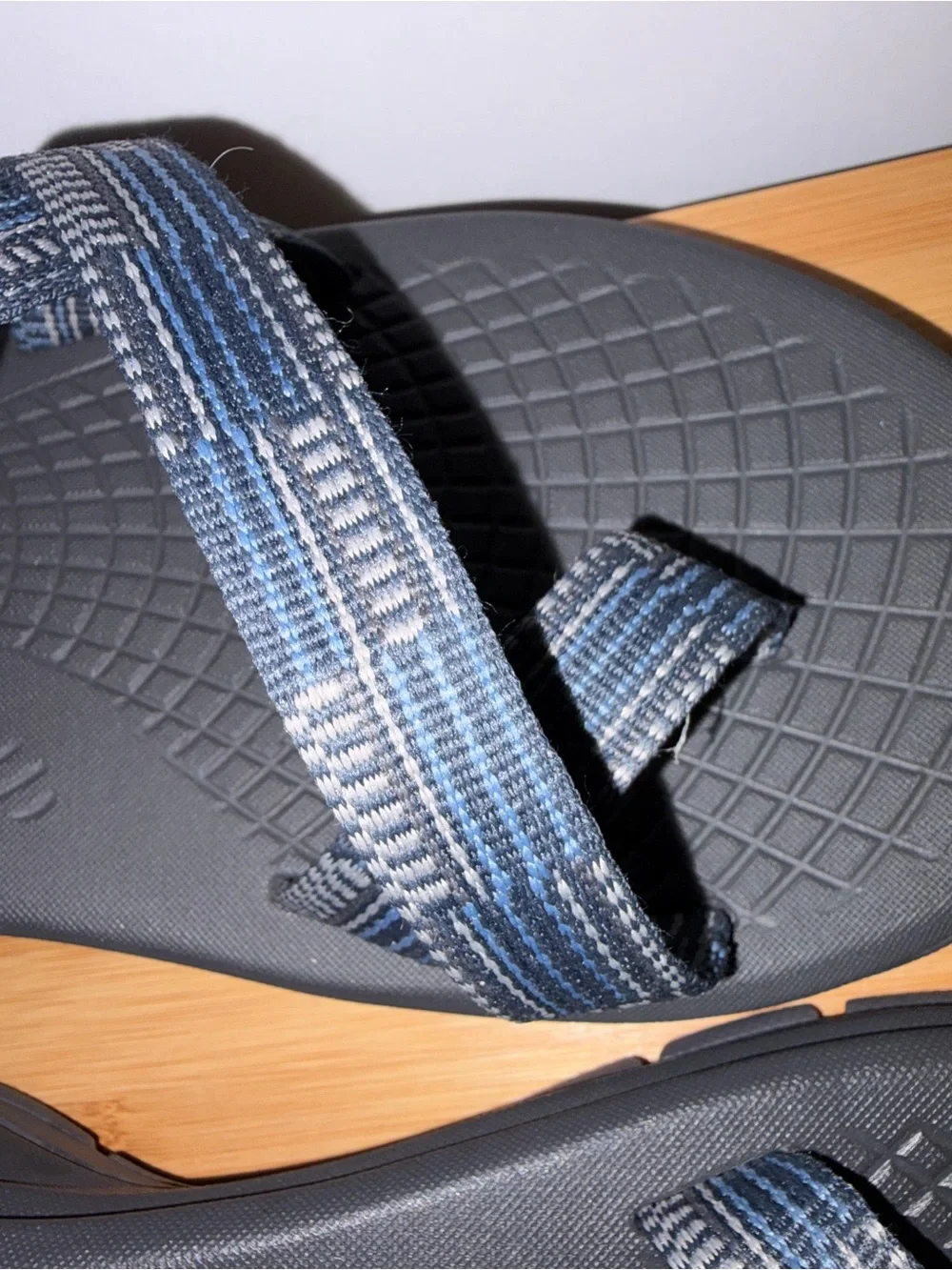Chaco Sport Sandals. Gray & Blue with Patterned Straps. Men’s 9